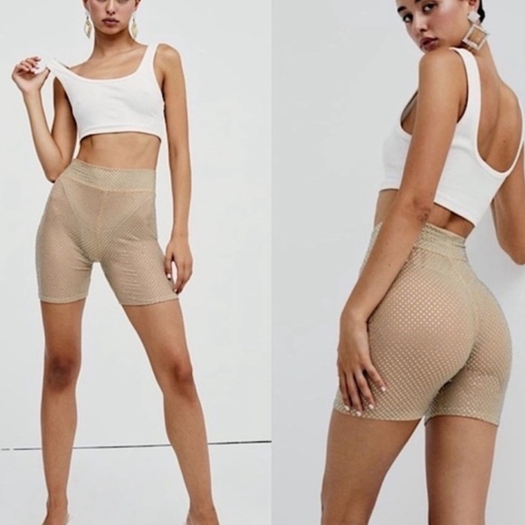 For Love And Lemons Pants - NWT For Love and Lemons Kiara Sheer Rhinestone embellished biker shorts XS